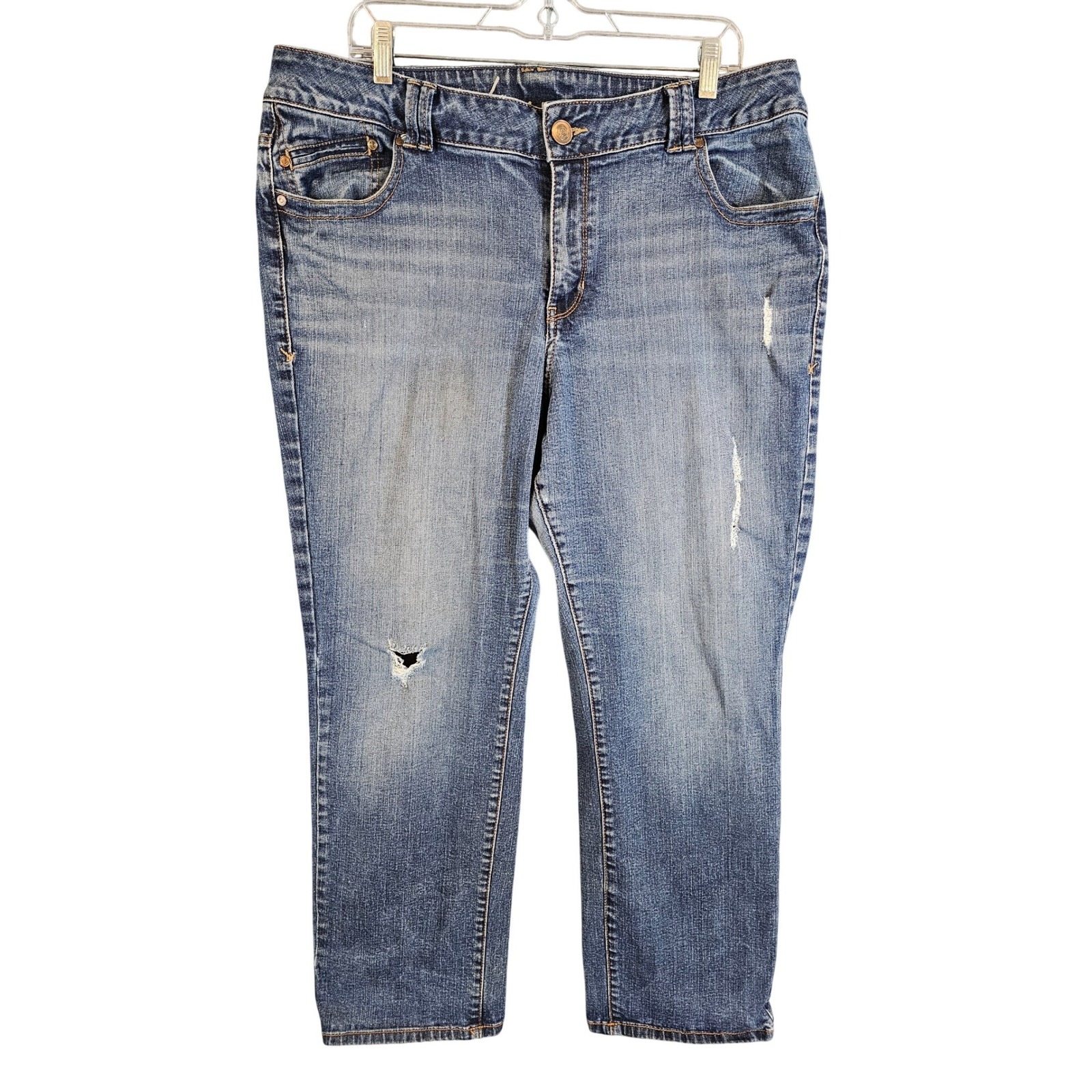 Lane Bryant Blue Distressed Straight Leg Jeans Medium Wash Plus Size Distressed